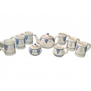 Ceramic Blue and White Hand-Painted Tea Set